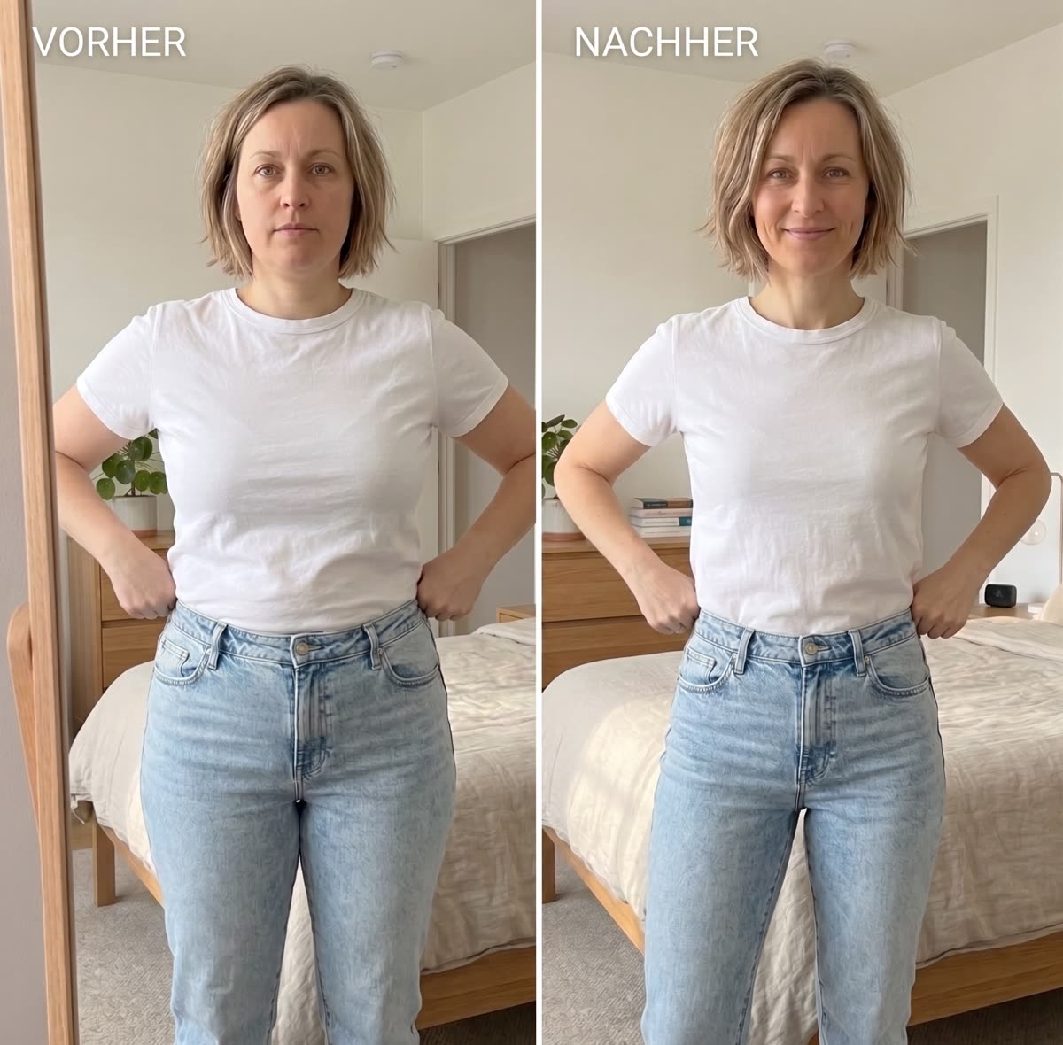 Vorher und nachher nach neun Wochen mit dem Slimqa Slim Coffee Booster